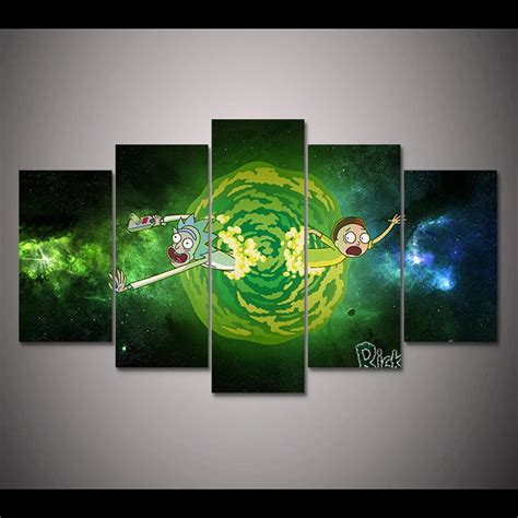 Painting Style Wall Modular Pictures 5 Panel Rick And Morty Art Canvas