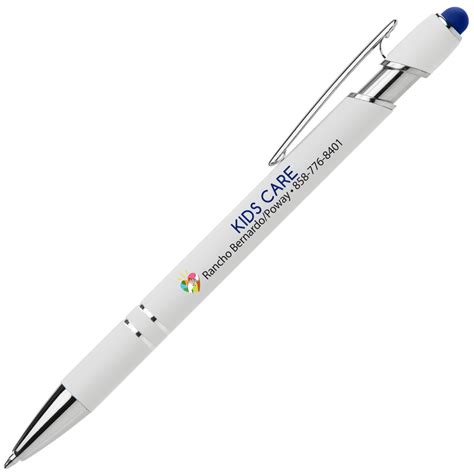 Full Color White Alpha Soft Touch Pen W Colored Stylus National Pen