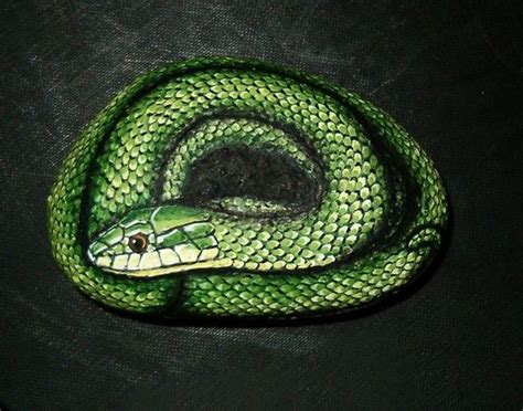 Hand Painted Rock Art Rough Green Snake