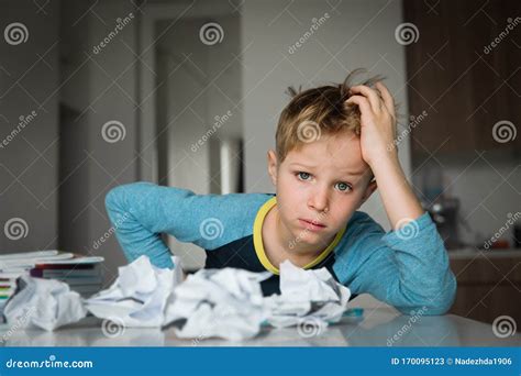 Child Tired And Bored Of Doing Homework Kid Stressed From Learning