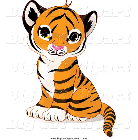 Big Cat Vector Clipart Of A Cute Sitting Baby Tiger Cub By Pushkin 688
