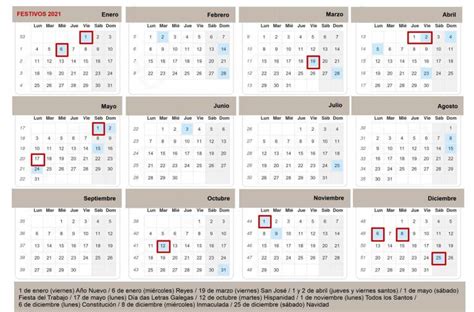 Calendario laboral 2021, comunidad autónoma de euskadi (pdf, 242 kb) | en formato reutilizable. San José y el Día das Letras serán días festivos en Galicia en 2021