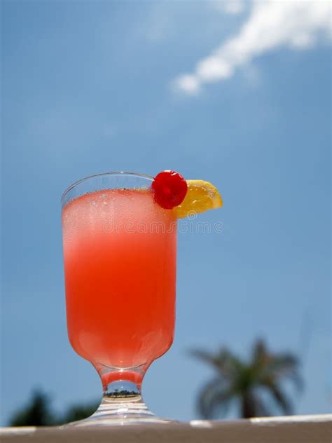Glass Of Non Alcoholic Pink Strawberry Lemonade Cocktail At Tropical Resort Stock Image Image