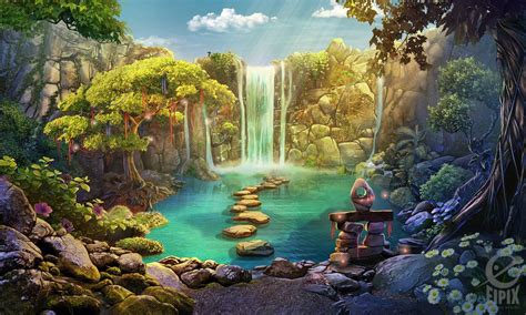 Waterfall Waterfall Scenery Scenery Background Fantasy Art Landscapes