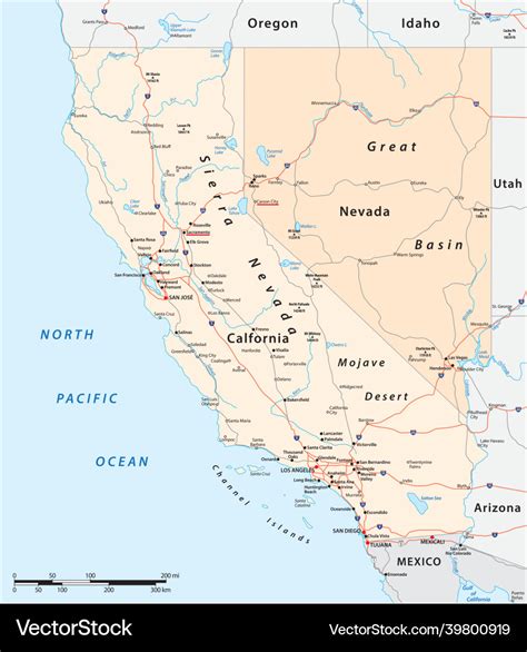 Road Map Of Us States California And Nevada Vector Image