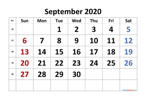 Free September 2020 Calendar 6 Templates