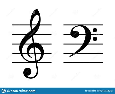 Treble Clef And Bass Clef On A Five Line Staff Stock Vector