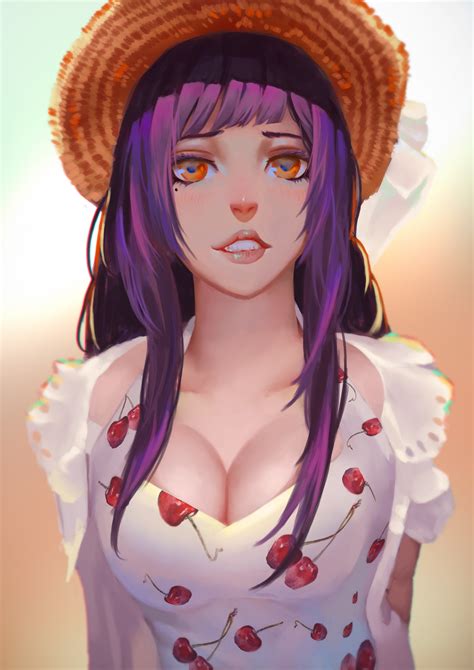 Anime Girl Original Character Anime Brunette Long Hair Looking At Viewer Women With Hats