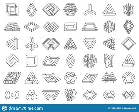 Impossible Geometric Shapes Paradox Geometry Line Figures Unexpanded