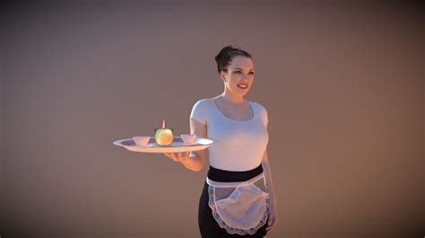 working waitress dominica walking with a tray 3d model