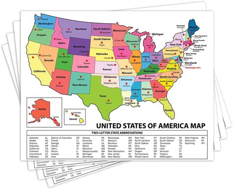 United States Map - USA Poster, US Educational Map - with State Capital - for Ages Kids to ...