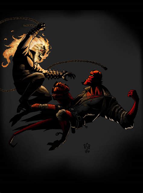 Ghost Rider Vs Hellboy Colored By Endraven On Deviantart