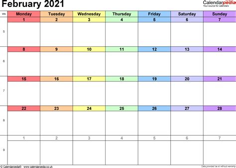 Monatskalender 2021 kostenlos zum ausdrucken. Calendar February 2021 UK, Bank Holidays, Excel/PDF/Word ...