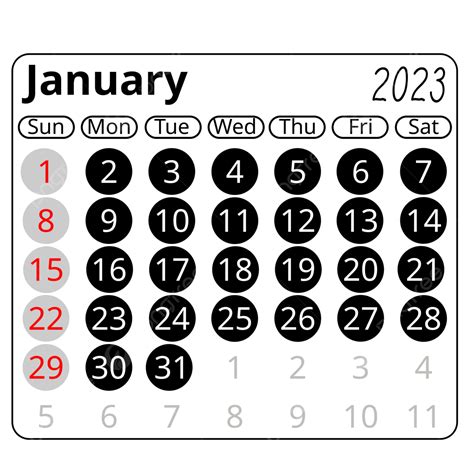Simple Minimalist Circle Style Black January 2023 Calendar January