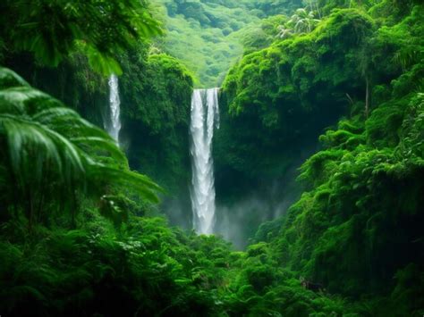 Premium Ai Image A Majestic Waterfall Cascading Down A Lush Green Hill