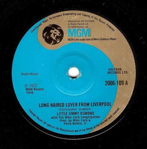Little Jimmy Osmond Long Haired Lover From Liverpool Vinyl Record 7 Inch Mgm 1972