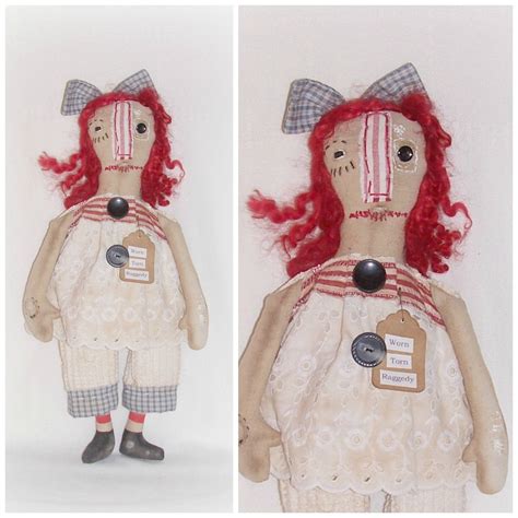handmade worn torn raggedy annie doll primitive folk art rag doll raggedy ann doll prim