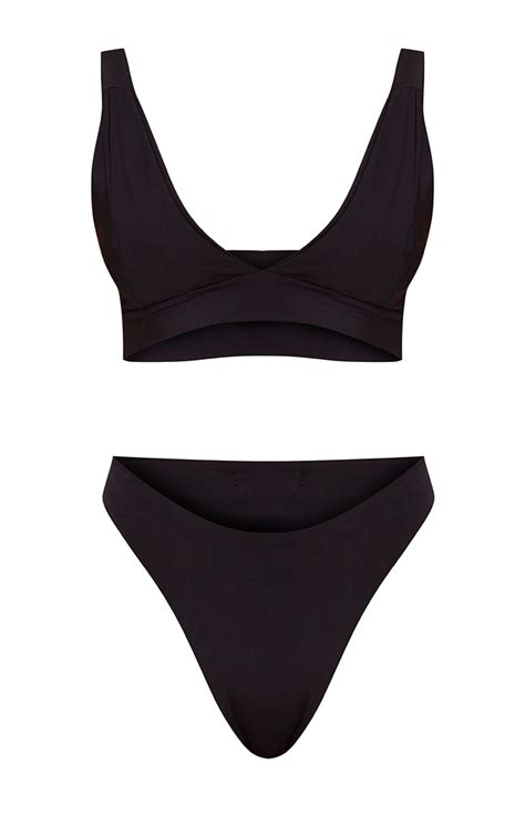 Black Plunge High Rise Bikini Set Swimwear Prettylittlething