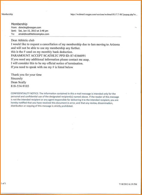 Planet Fitness Cancellation Letter Template