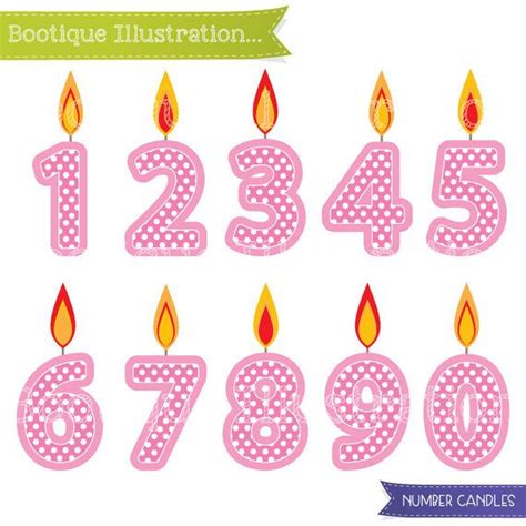 Number Candles Clipart Set For Instant Download Includes 10 Pink Polka