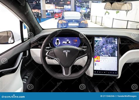 Interior View Of The Tesla Model X Luxury Electric Car Showcased At The