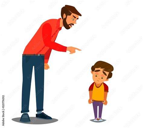 Scold Childrenfather Scolding Unhappy Boyvector Illustration Of A