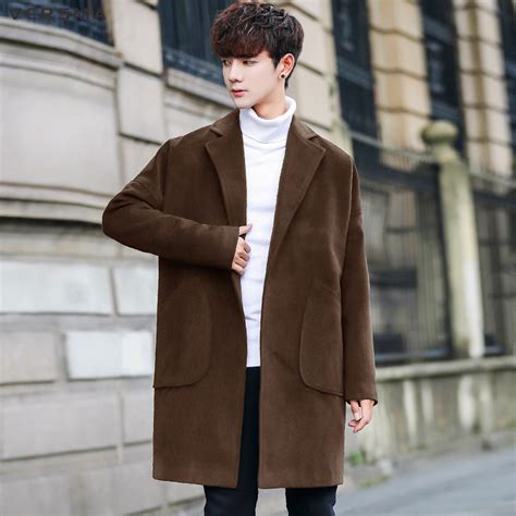 Versma Korean Casual Fashion Loose Bf Green Wool Long Pea Coat Men
