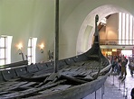 The preserved remains of the Oseberg Ship, now located in the Viking ...