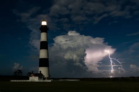 Bodie Lighthouse Accented By Lightning Storm By Bob Tenbusch Island