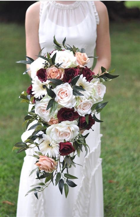 cascade bouquet bridal bouquet silk wedding flowers wedding etsy cascading bridal bouquets