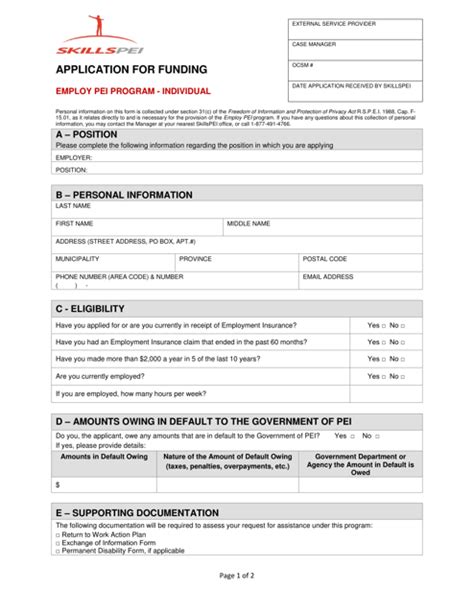 Prince Edward Island Canada Application For Funding Employ Pei