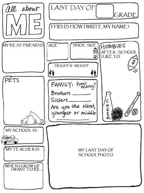 Last Day Of School All About Me Worksheet Preschool About Me Preschool