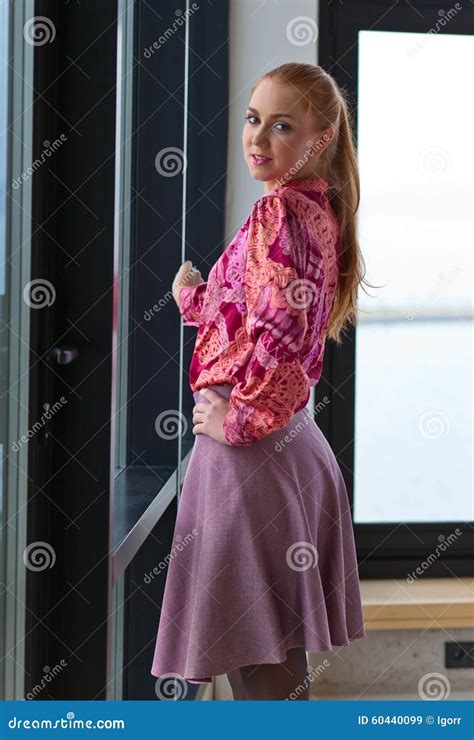 Beautiful Woman In Purple Blouse Stock Image Image Of Adult Style 60440099