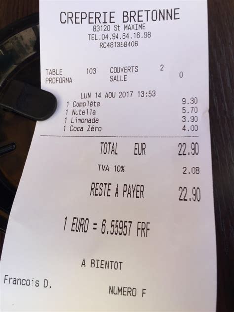 This French Receipt Converts Euros To Francs A Currency That Hasnt