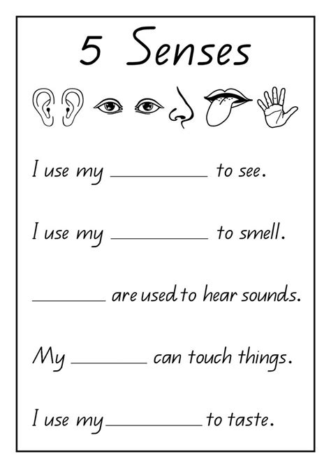 Free preschool and kindergarten worksheets. activities for the five senses for preschool practice - Learning Printable