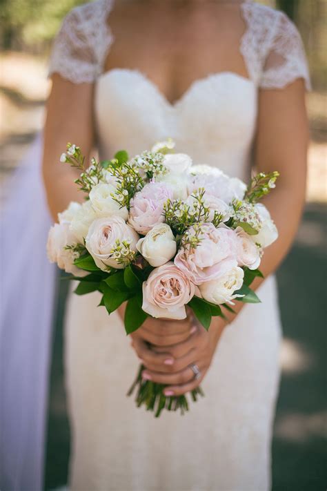 Peonies Wedding Bouquet Roses Blush White Rustic Lake Wedding