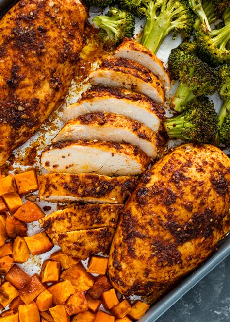 Sheet Pan Roasted Chicken Sweet Potatoes And Broccoli Meal Prep Gimme Delicious