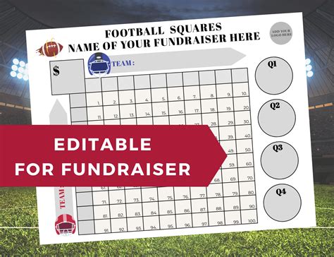 Editable Football Fundraiser Squares 100 Squares Template Fundraiser