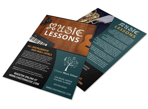This design in bright red color will definitely stand out with the arranged guitar image and text. Music Lesson Flyer Templates | MyCreativeShop