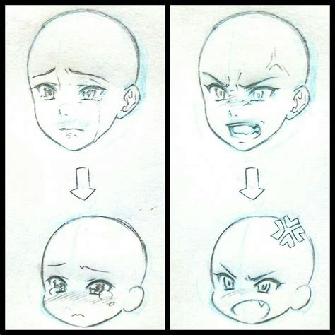 Sad Angry Face Nornal Chibi How To Draw Manga Anime Drawing Base