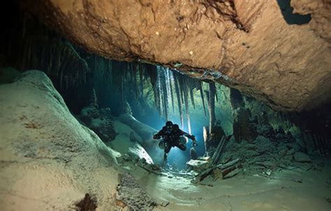 Stalactites Hang From The Ceiling Of An Underwater Cave In Bermuda As A