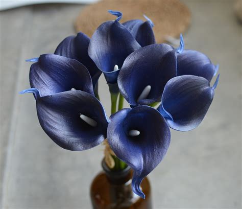 Stems Navy Blue Calla Lilies Real Touch Flowers Diy Silk Etsy