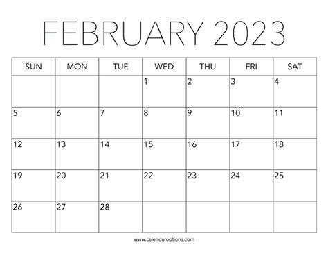 Printable February 2023 Calendar Calendar Options