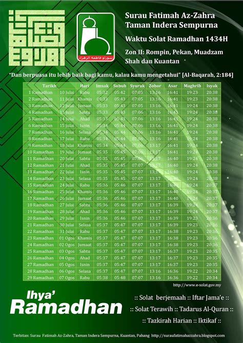 Waktu solat mingguan dan jadual waktu solat bulanan. Surau Fatimah Az-Zahra: Jadual Waktu Solat Sepanjang Bulan ...