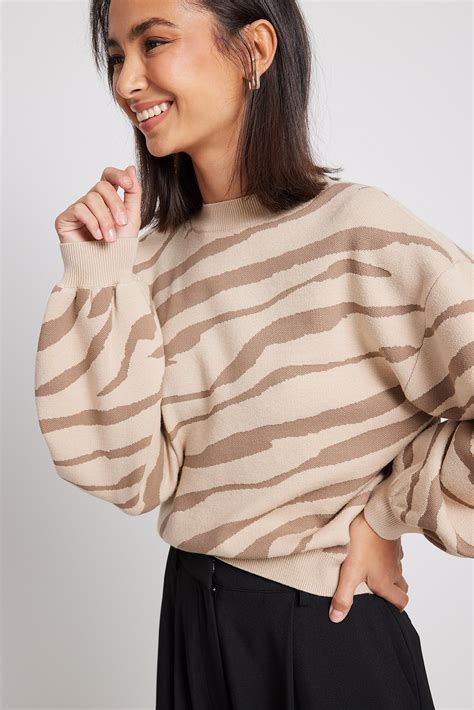 Fine Knitted Round Neck Zebra Sweater Multicolor Na Kd