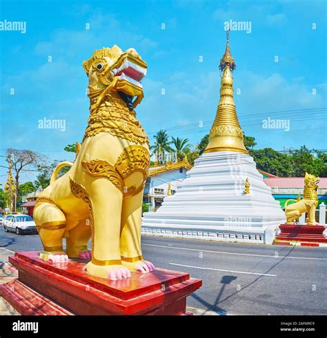 The Chinthe Lion Guardians At The White Golden Stupa Of Tant Taw Mu