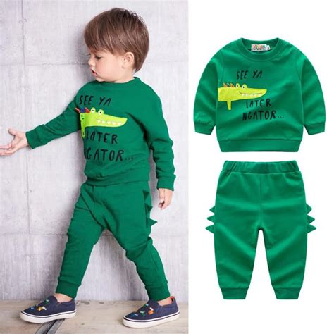 Puseky Autumn Kids Baby Boys Crocodile Sweatshirt Long Pants 2pcs Suit