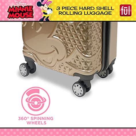 ful disney minnie mouse 3 piece rolling luggage set textured hardshell suitcase with wheels set