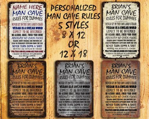 personalized man cave rules funny metal sign etsy man cave rules metal signs vintage metal