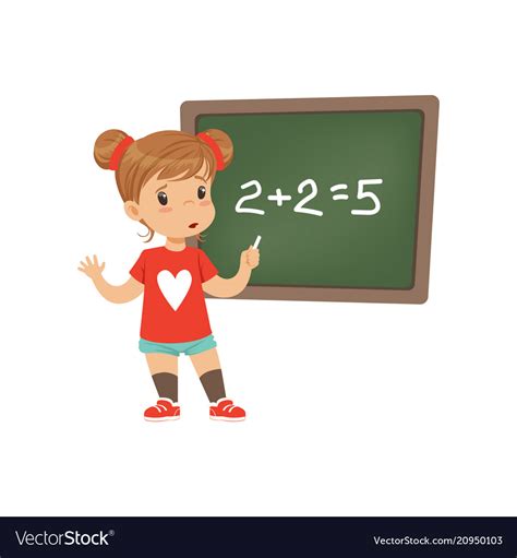 Sad Little Schoolgirl Made A Mathematical Mistake Vector Image